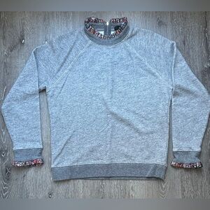 J.Crew Ruffle Mock Neck Sweatshirt Gray Cotton Silk Trim Size S